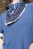 Plaid & Polka Border Triangle Silk Neckerchief Navy
